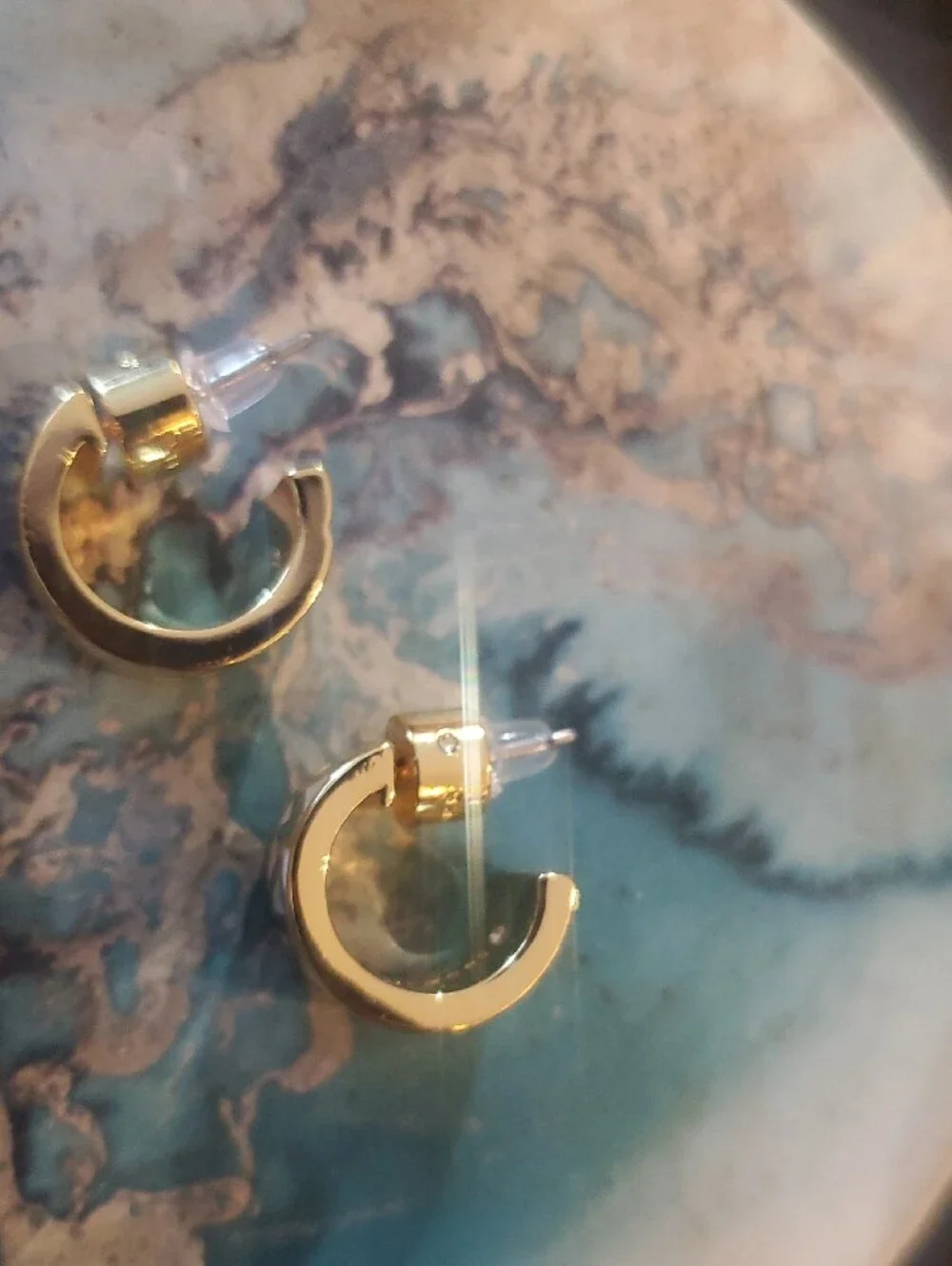 Michael Kors Gold Hoop Earrings with White Enamel Trim